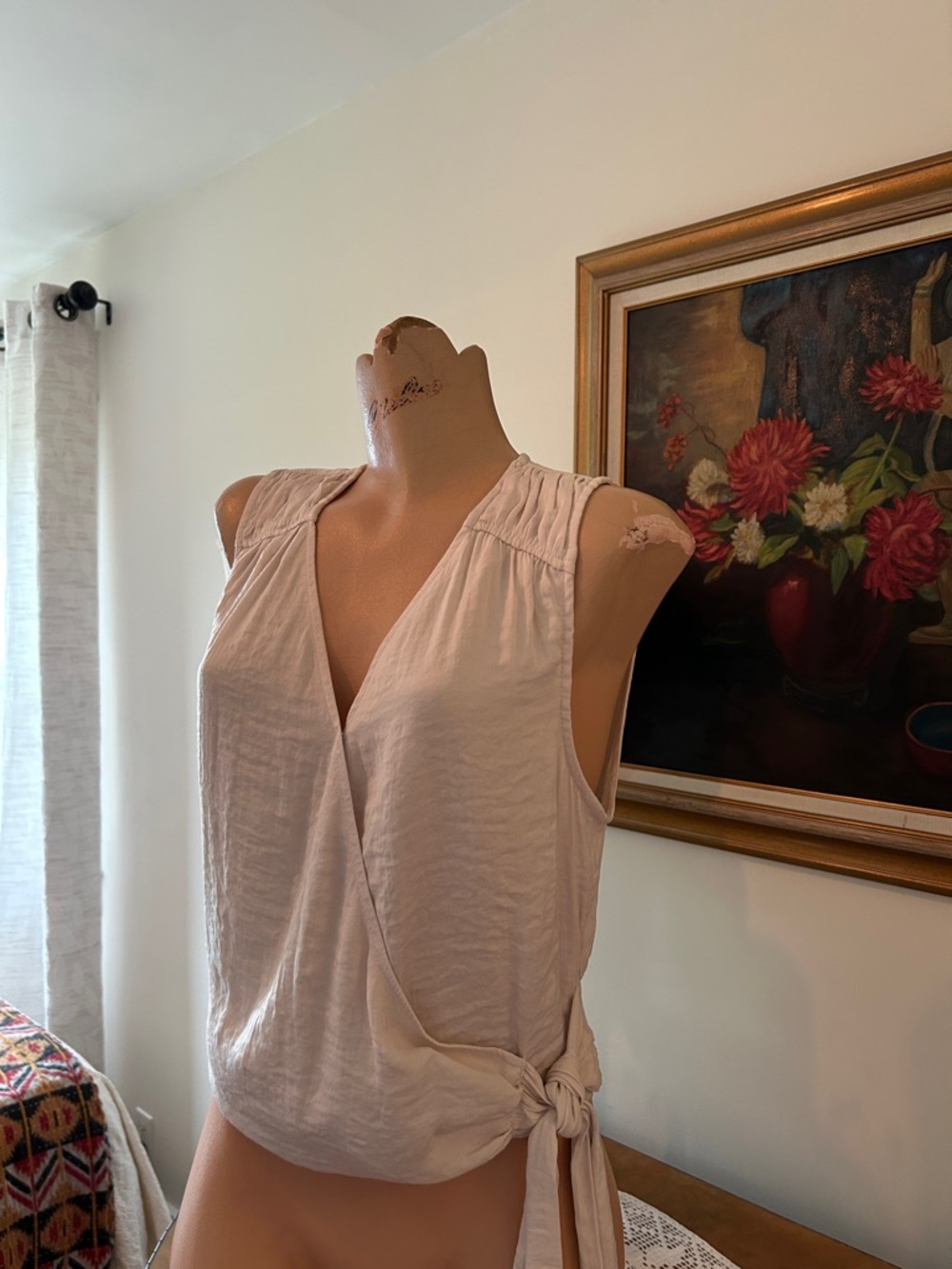 Rachel Zoe CreamSleeveless Wrap Tank with Side Tie